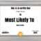 Free Customizable "most Likely To Awards" Pertaining To Superlative Certificate Template
