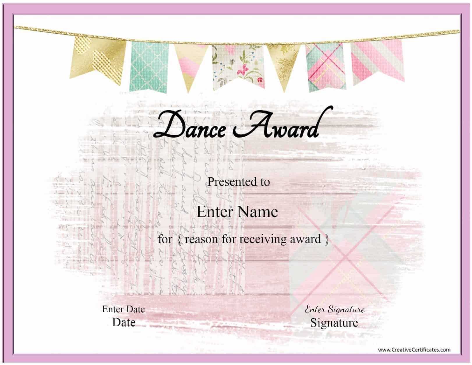 Free Dance Certificate Template - Customizable And Printable In Dance Certificate Template