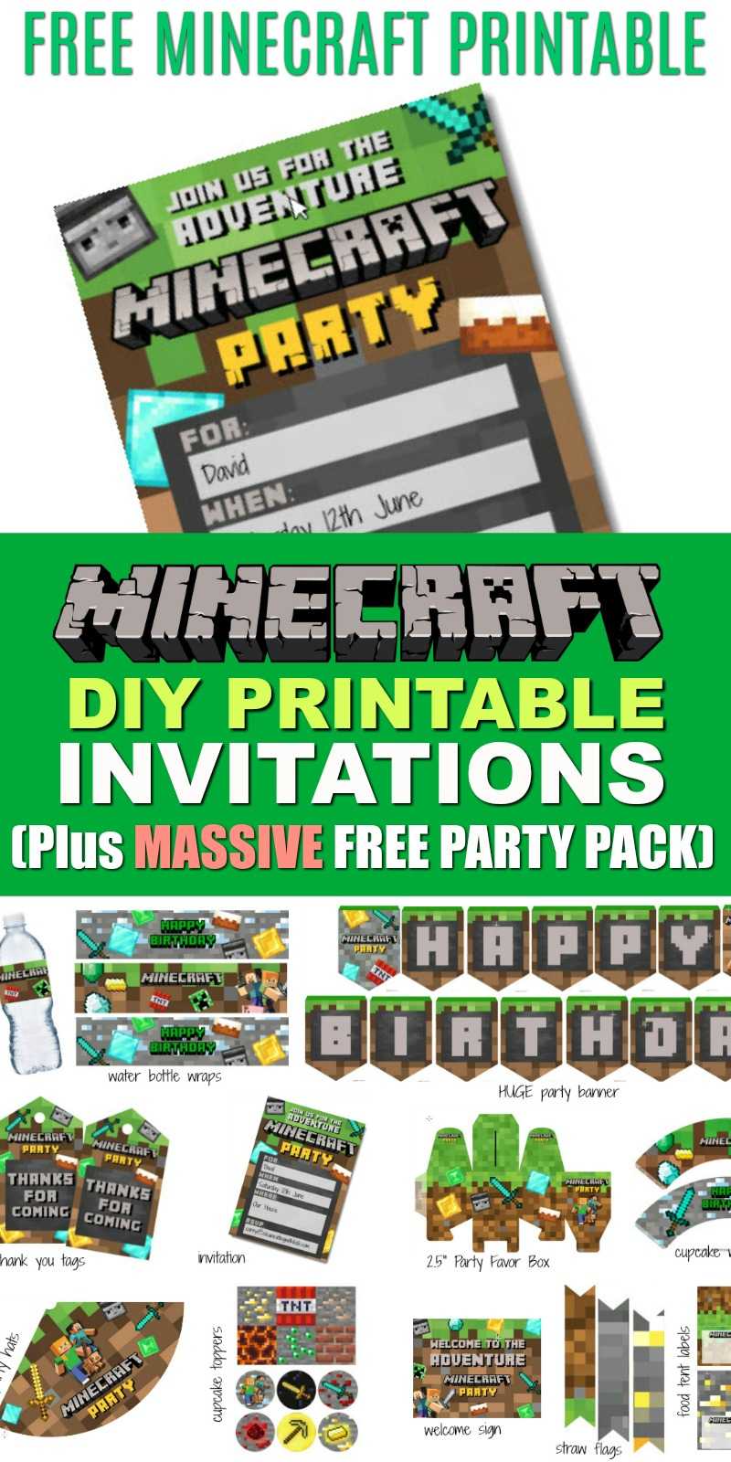 Free Diy Printable Minecraft Birthday Invitation - Clean Pertaining To Minecraft Birthday Card Template