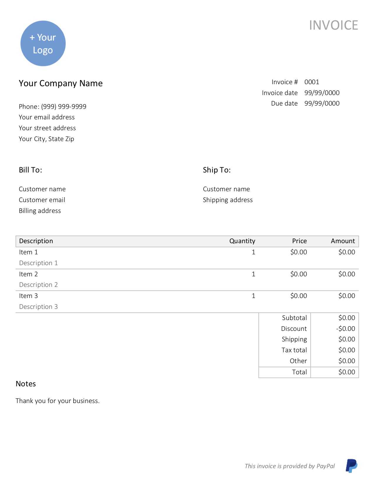 Free, Downloadable Sample Invoice Template | Paypal With Regard To Credit Card Bill Template