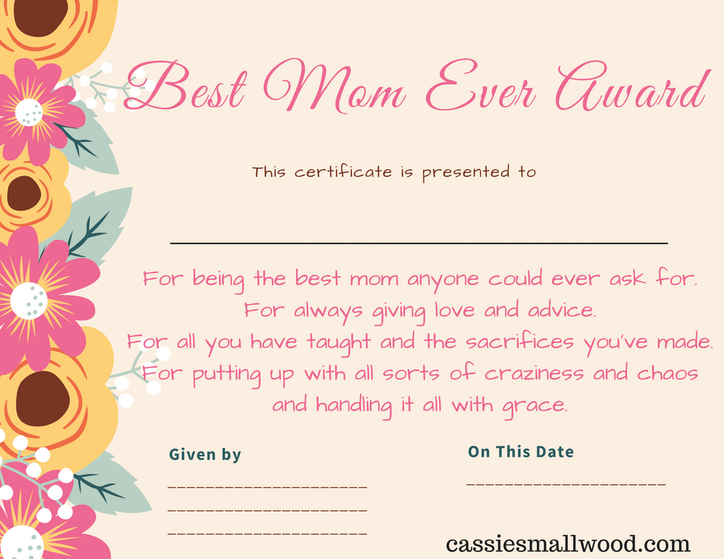 Free Mother's Day Printable Certificate Awards For Mom And Throughout Best Teacher Certificate Templates Free