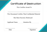 Free Printable Certificate Of Destruction Sample with Certificate Of Destruction Template