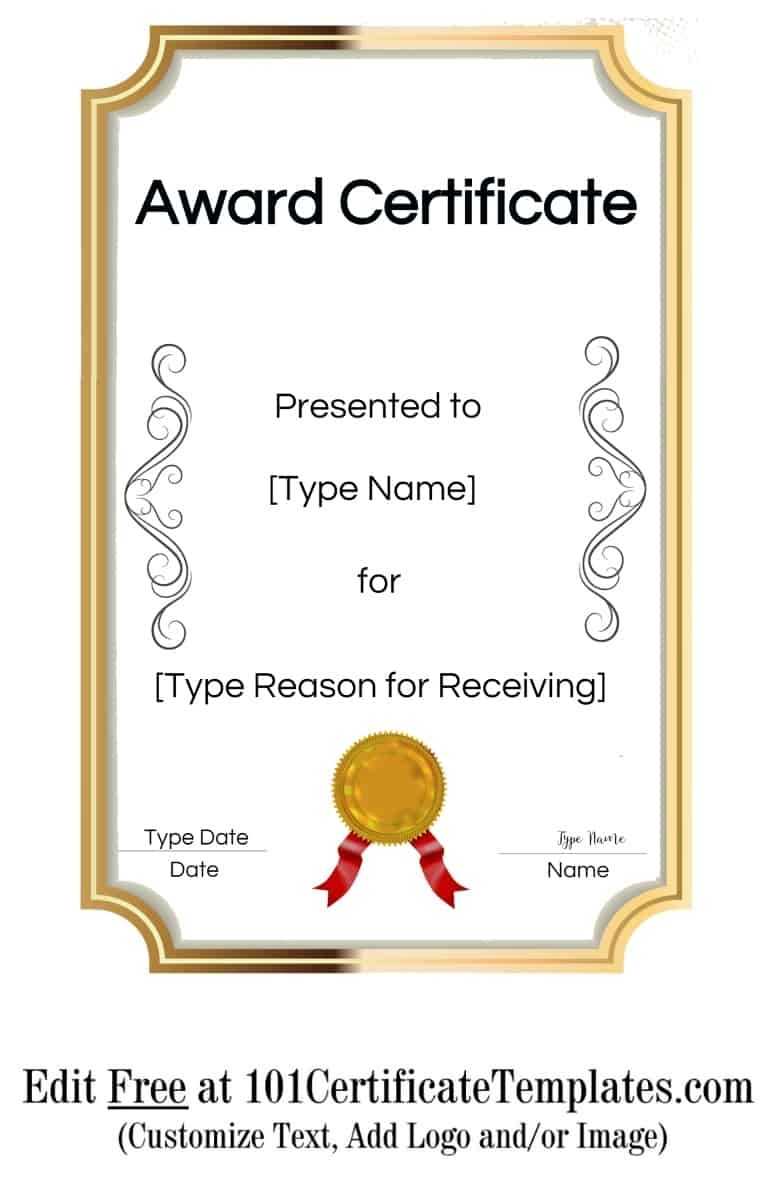 Free Printable Certificate Templates | Customize Online With Intended For Blank Award Certificate Templates Word