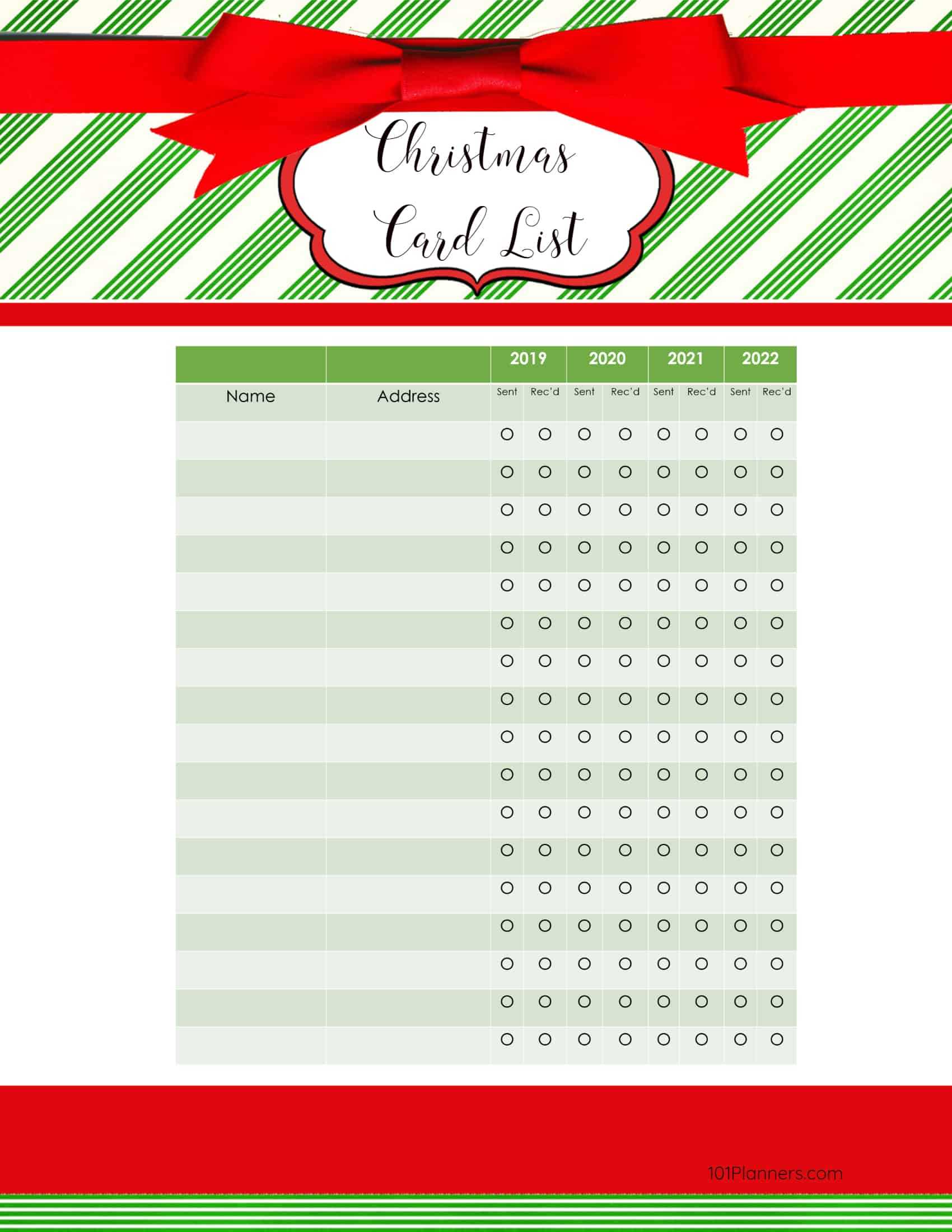 Free Printable Christmas Gift List Template Throughout Christmas Card List Template