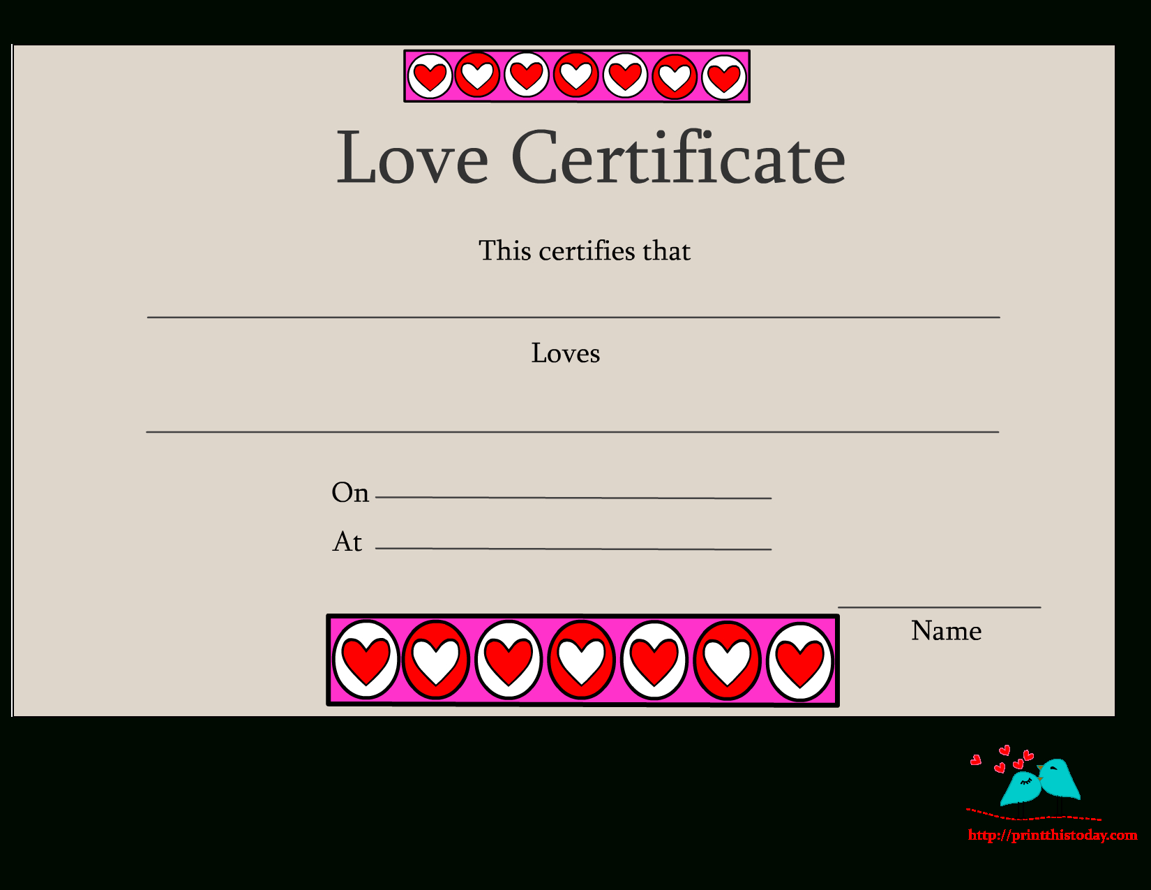Free Printable Love Certificates Regarding Love Certificate Templates
