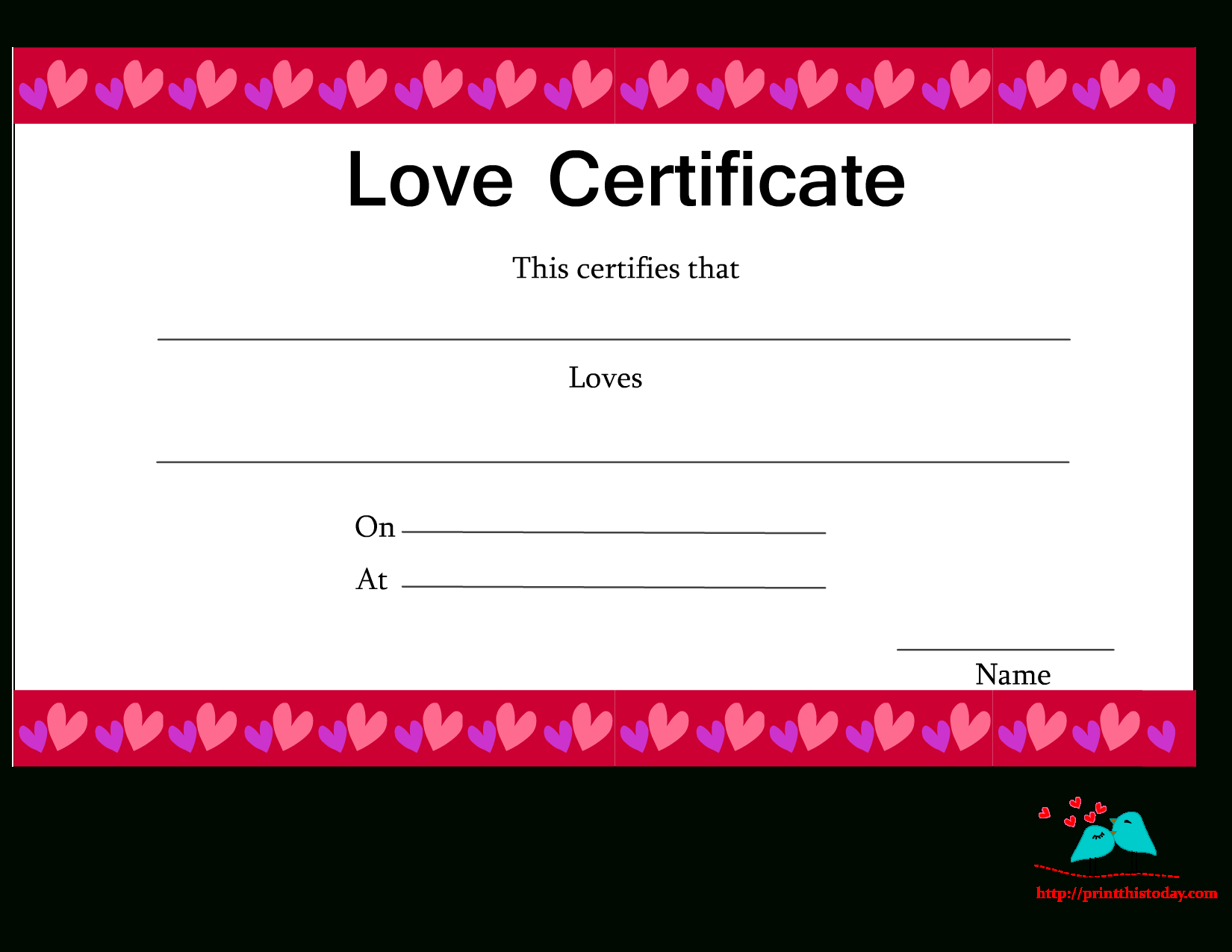 Free Printable Love Certificates With Regard To Love Certificate Templates