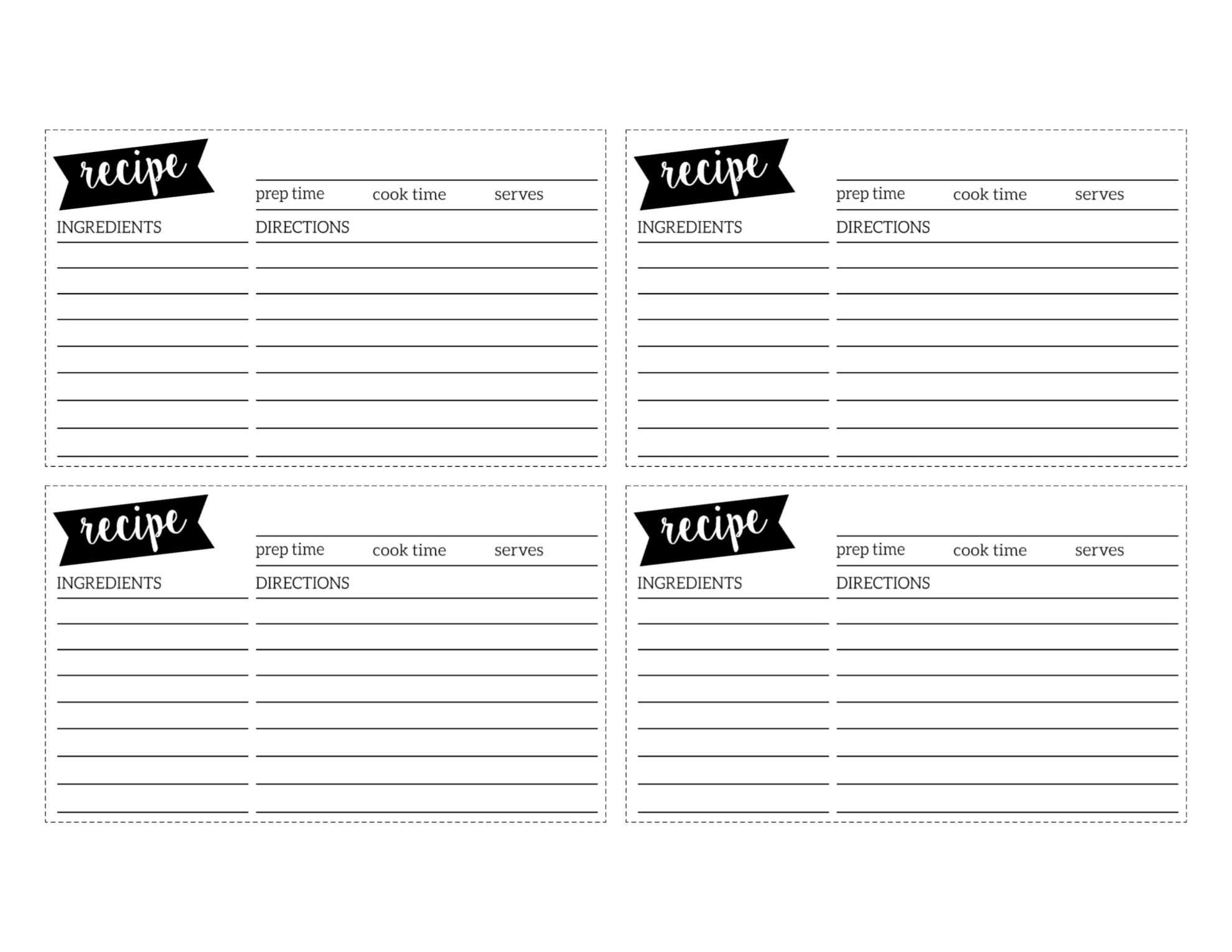 Free Recipe Card Template Printable – Paper Trail Design Regarding Free Templates For Cards Print