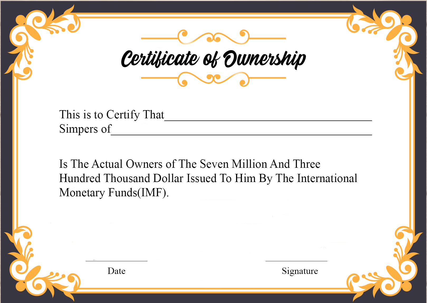 Free Sample Certificate Of Ownership Templates | Certificate For Certificate Of Ownership Template