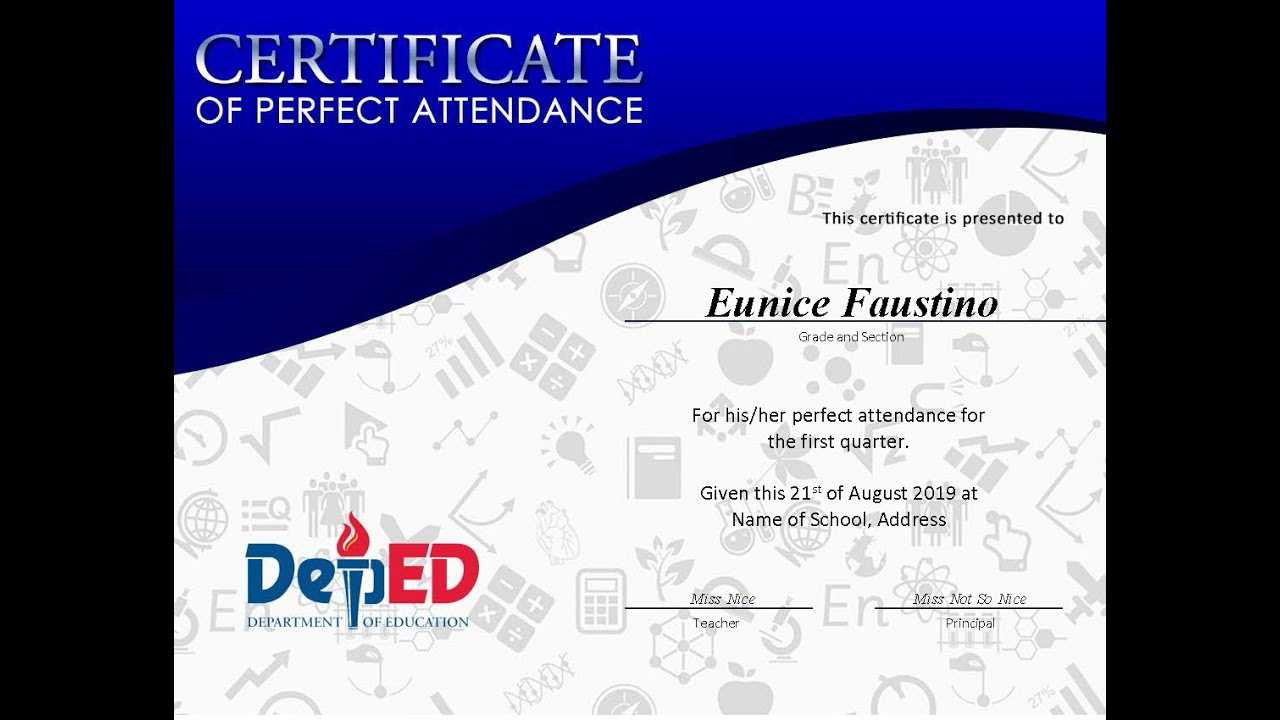 Free Template Certificate Of Perfect Attendance For Teachers From Deped And  Private School In Perfect Attendance Certificate Free Template