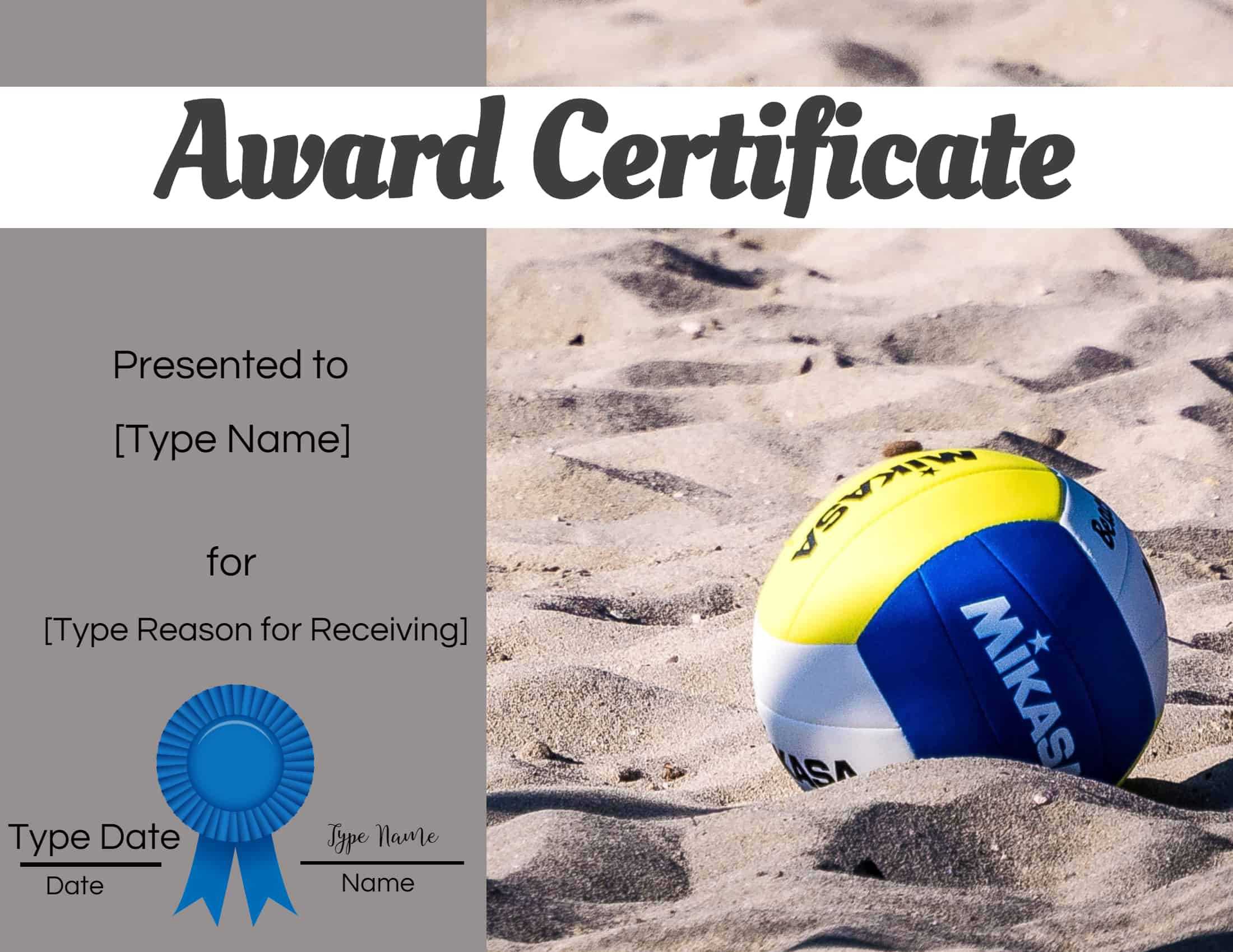 Free Volleyball Certificate | Edit Online And Print At Home With Regard To Rugby League Certificate Templates