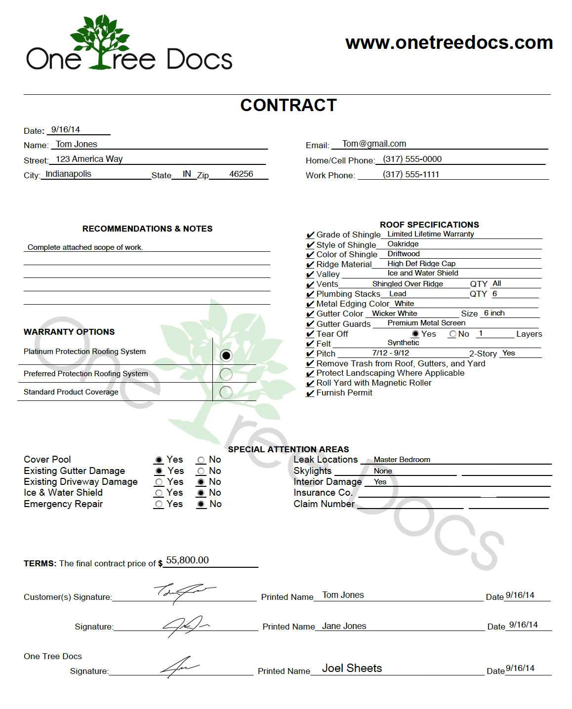 Full Roofing Template | One Tree Docs Pertaining To Roof Certification Template