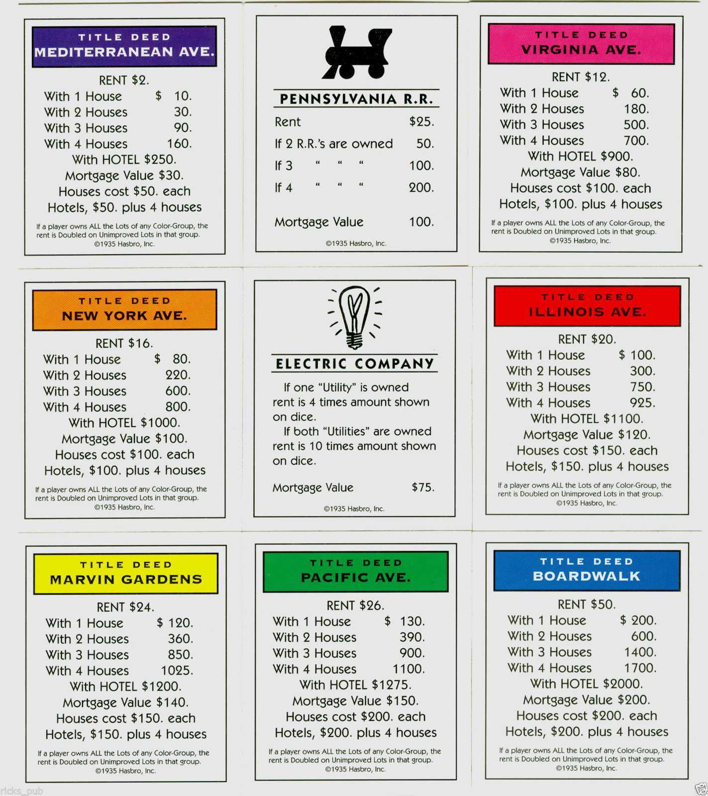 Full Set Of Monopoly Cards ○ Deeds, Chance & And 46 Similar Pertaining To Monopoly Property Cards Template