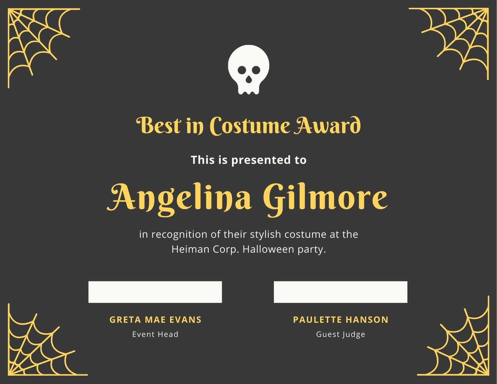 Fun Halloween Best Costume Certificate - Templatescanva With Halloween Certificate Template