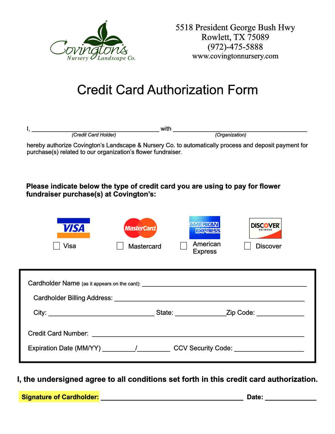 Fundraiser Credit Card Authorization Form – Covingtons Pertaining To Credit Card Payment Form Template Pdf