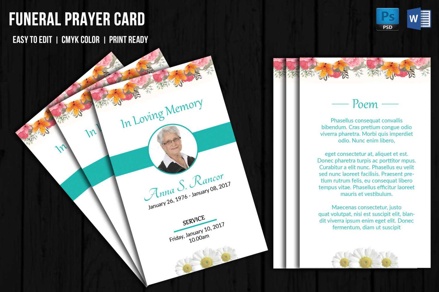 Funeral Prayer Card Template | Memorial Card Template | Editable Ms Word &  Photoshop Template | Instant Download | V03 Within Prayer Card Template For Word