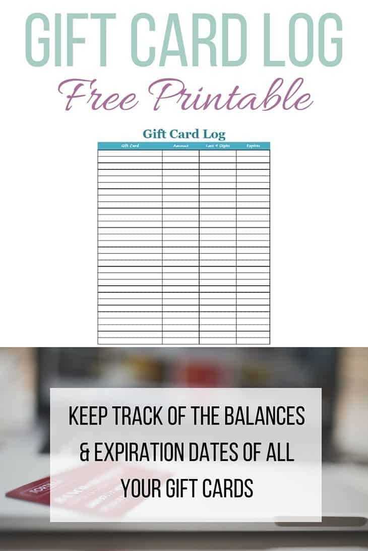 Gift Card Log Free Printable: Perfect For Tracking Gift Card With Gift Certificate Log Template