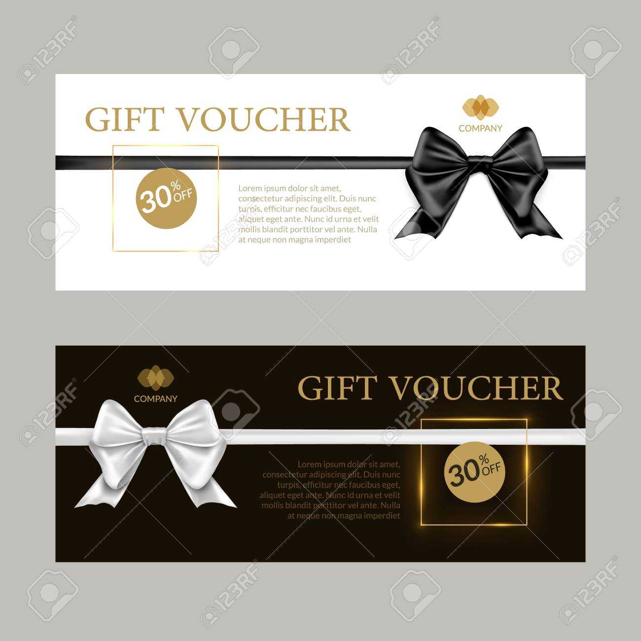 Gift Card Or Gift Voucher Template. Black And White Bows And.. With Black And White Gift Certificate Template Free