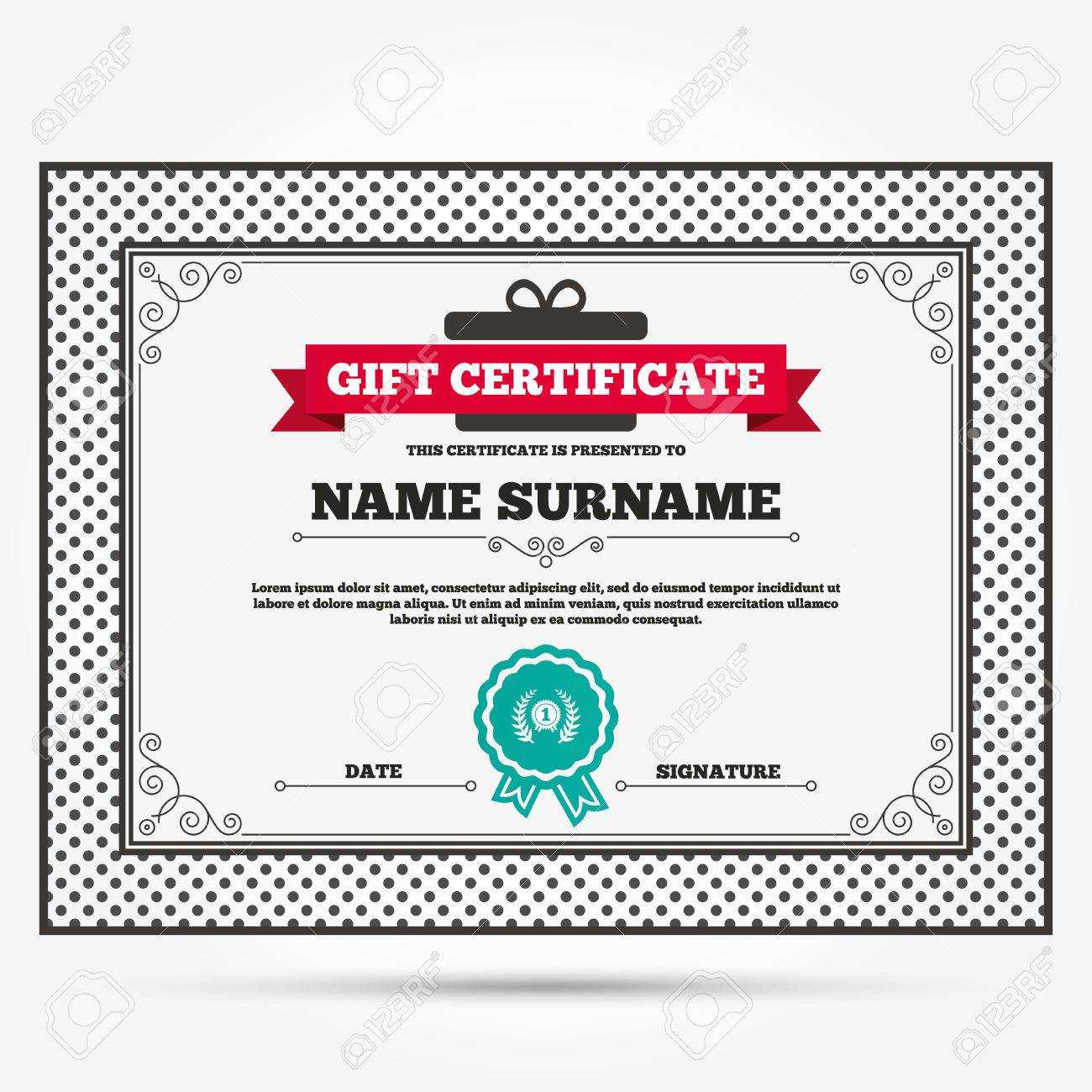 Gift Certificate. First Place Award Sign Icon. Prize For Winner.. With Regard To First Place Award Certificate Template