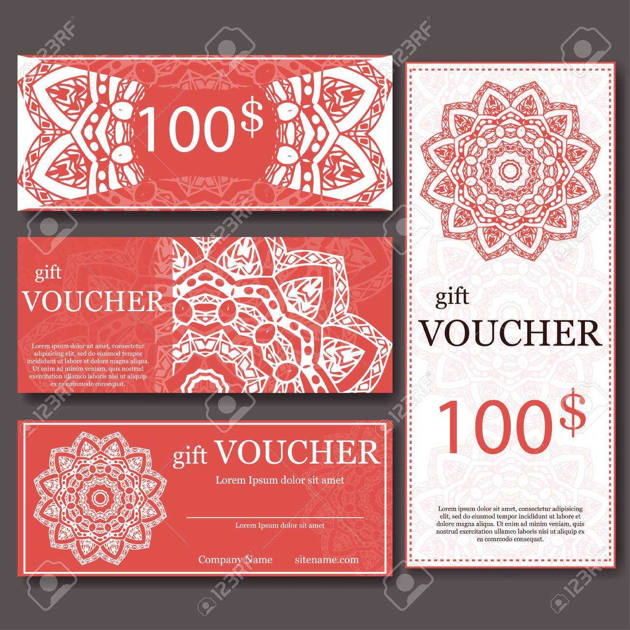 Gift Voucher Template With Mandala. Design Certificate For Sport.. With Regard To Yoga Gift Certificate Template Free