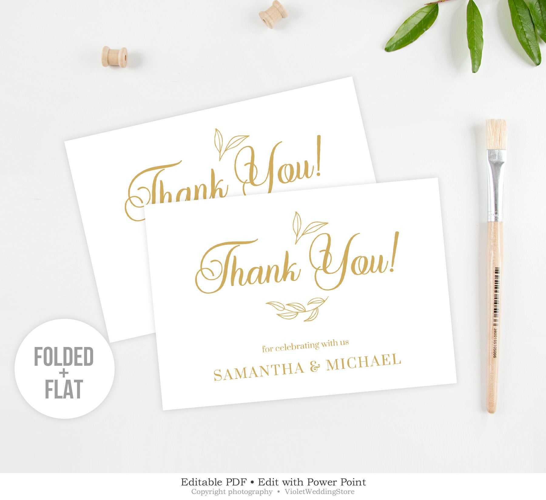 Gold Thank You Card Template, Wedding Thank You Folded Card, Modern  Calligraphy Thank You Card, Wedding Thank You Note Instant Download Gcs2 Regarding Powerpoint Thank You Card Template