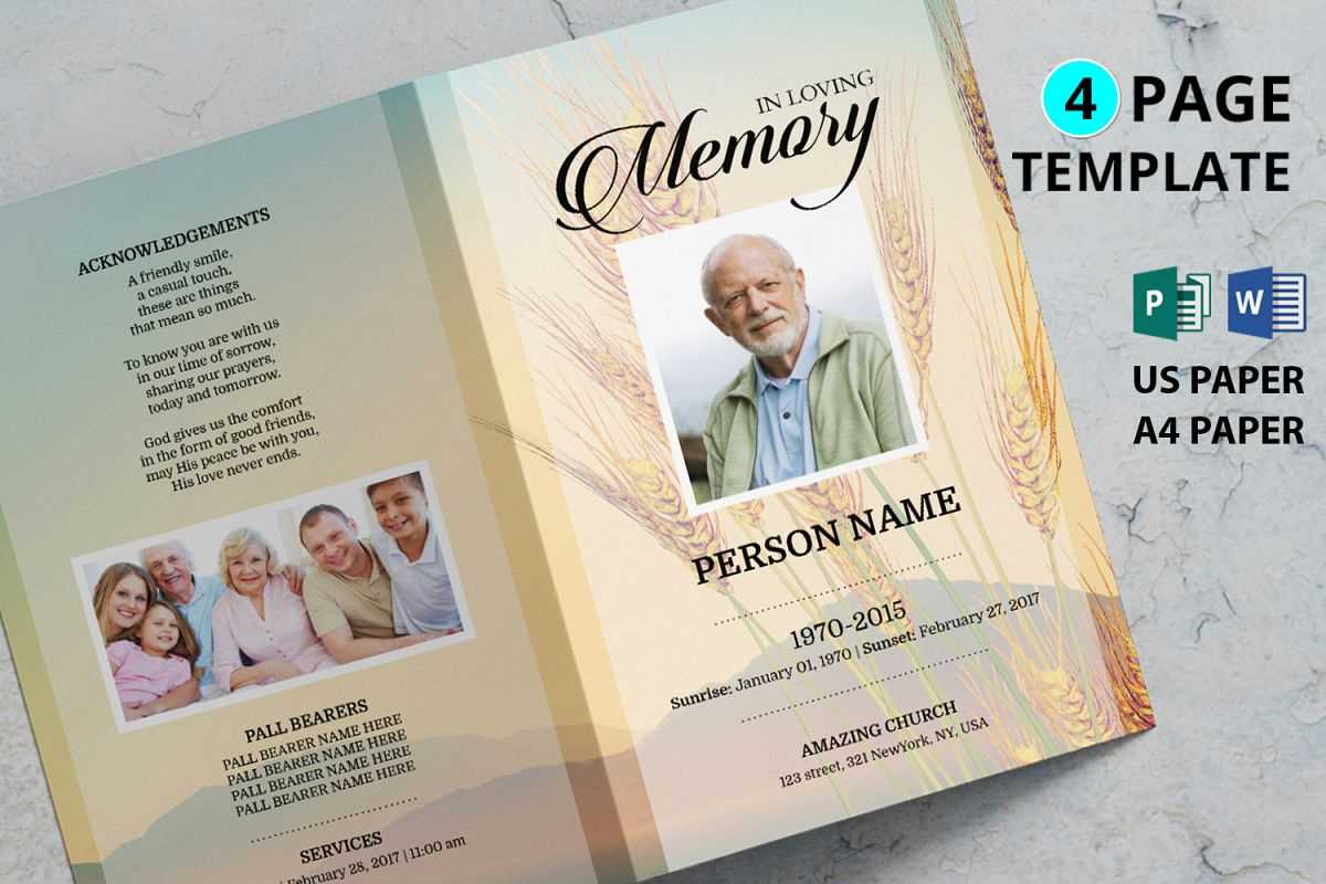Golden Wheat Funeral Program Template Pertaining To Memorial Brochure Template