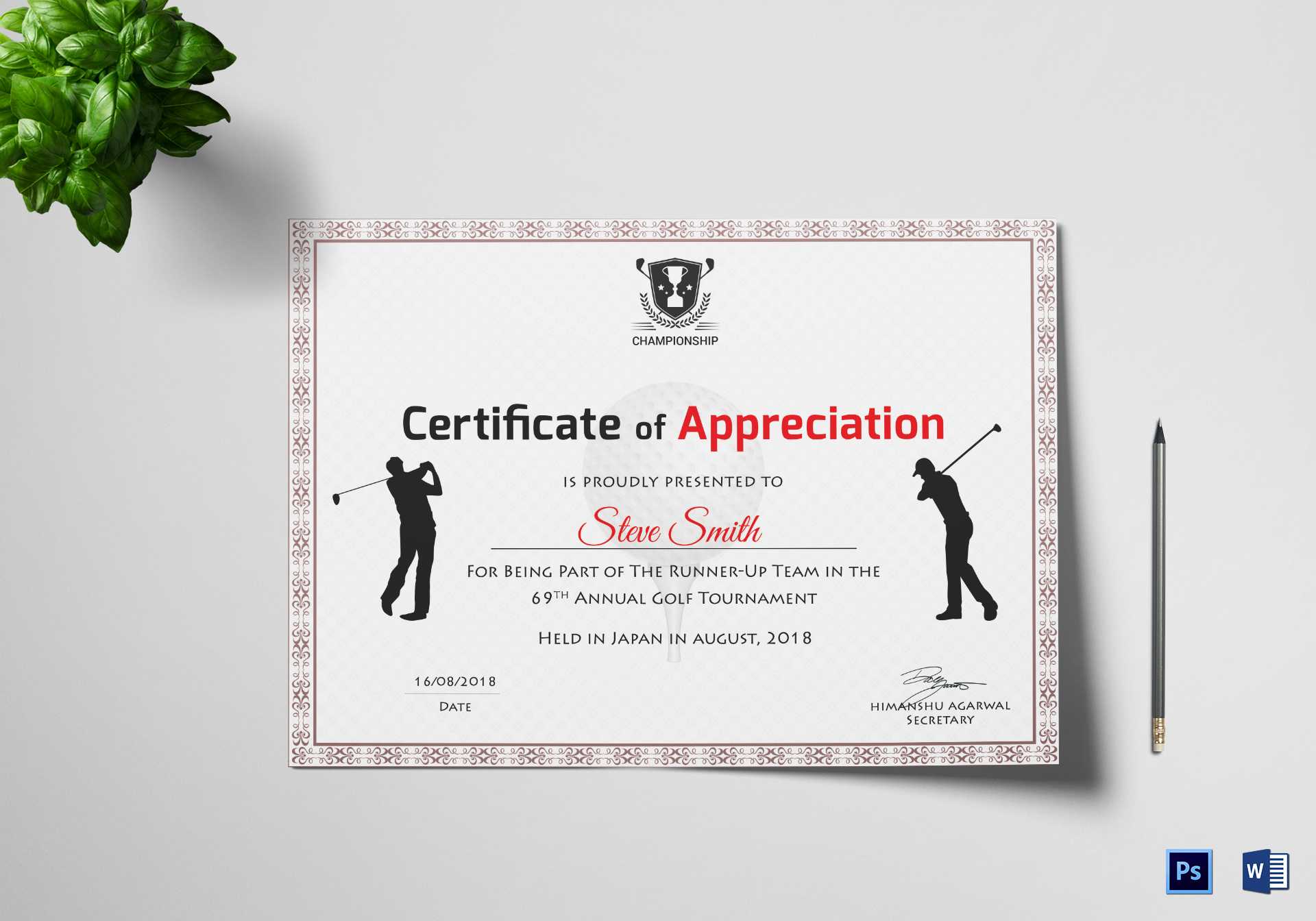Golf Appreciation Certificate Template Throughout Walking Certificate Templates