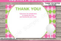Golf Birthday Party Thank You Cards Template – Pink/green within Thank You Note Cards Template