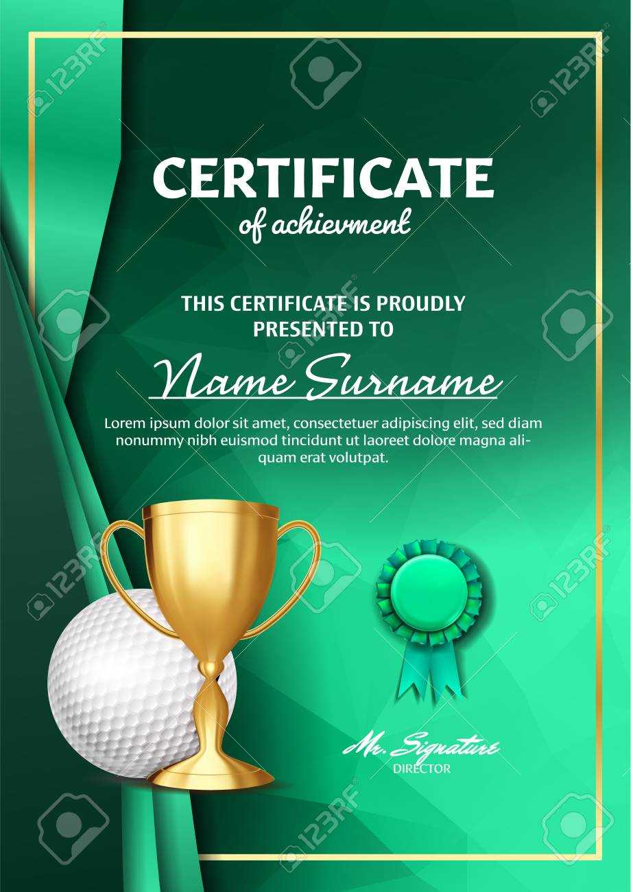 Golf Certificate Diploma With Golden Cup Vector. Sport Award.. With Golf Certificate Template Free