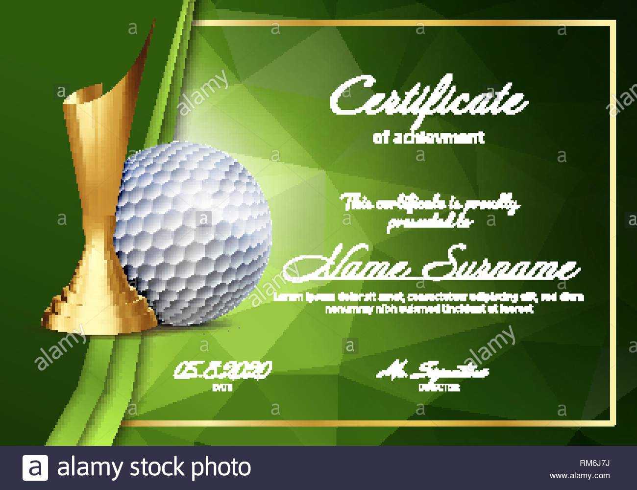 Golf Certificate Diploma With Golden Cup Vector. Sport With Regard To Golf Gift Certificate Template