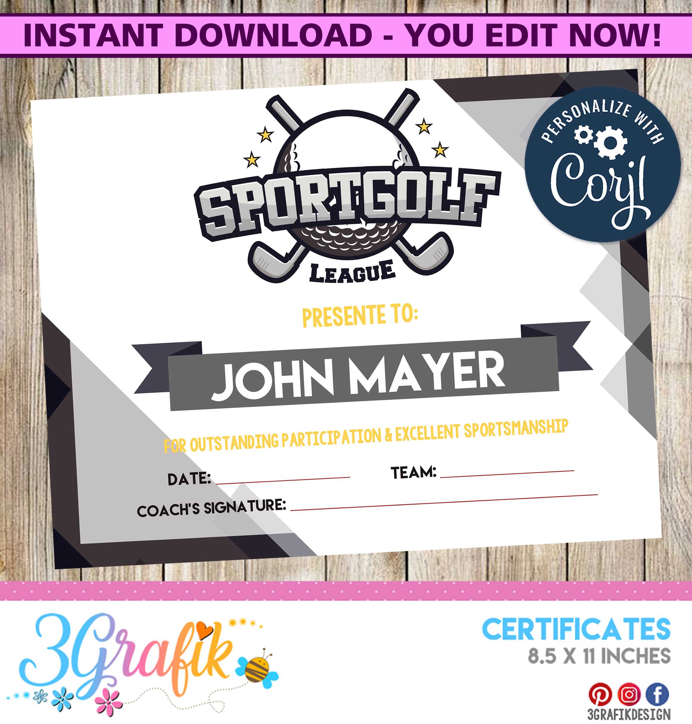 Golf – Certificate – Printable With Regard To Gymnastics Certificate Template