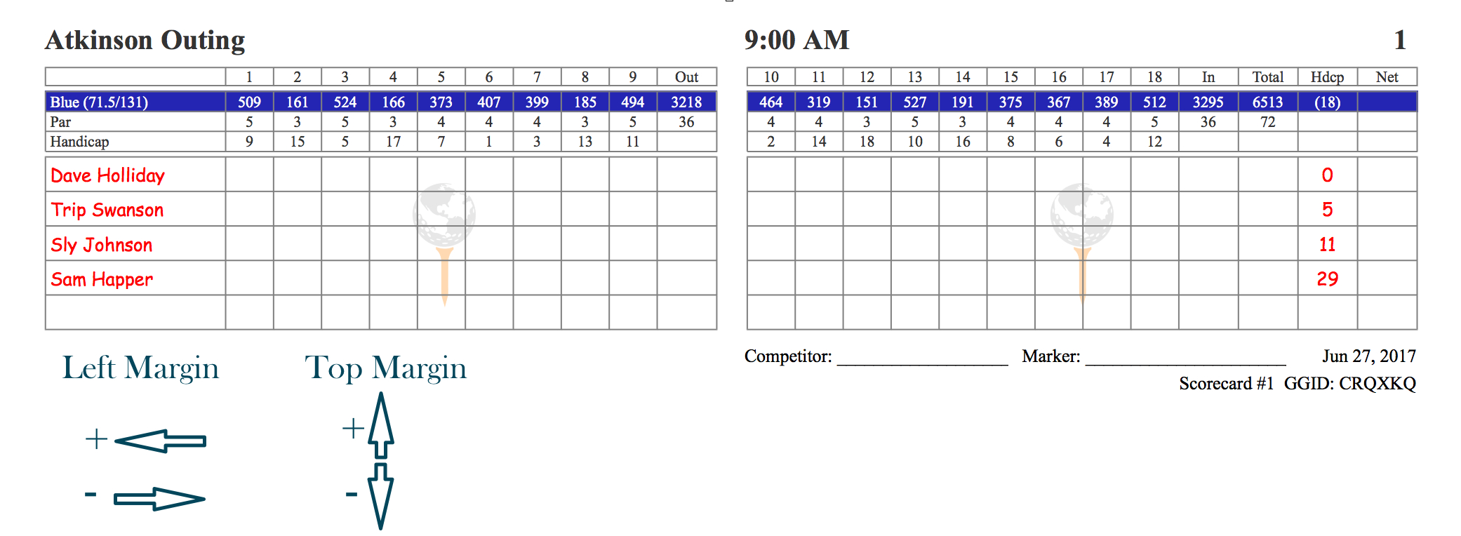 Golfgenius – Printing Scorecards (Format Tab) Pertaining To Golf Score Cards Template