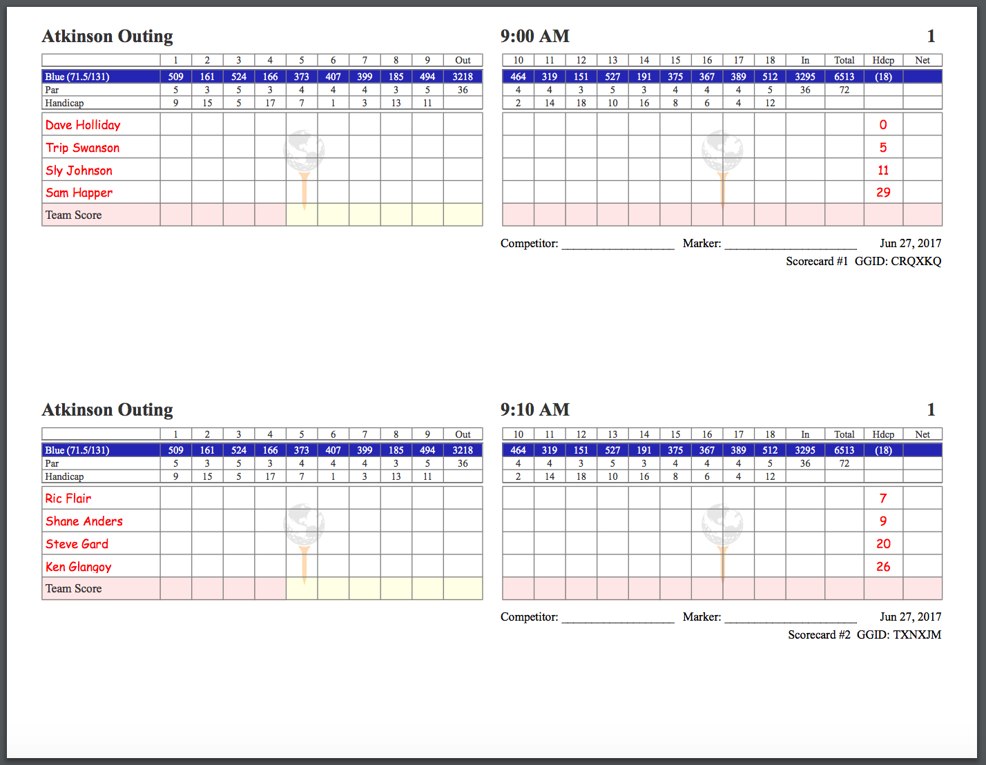 Golfgenius – Printing Scorecards (Format Tab) With Regard To Golf Score Cards Template