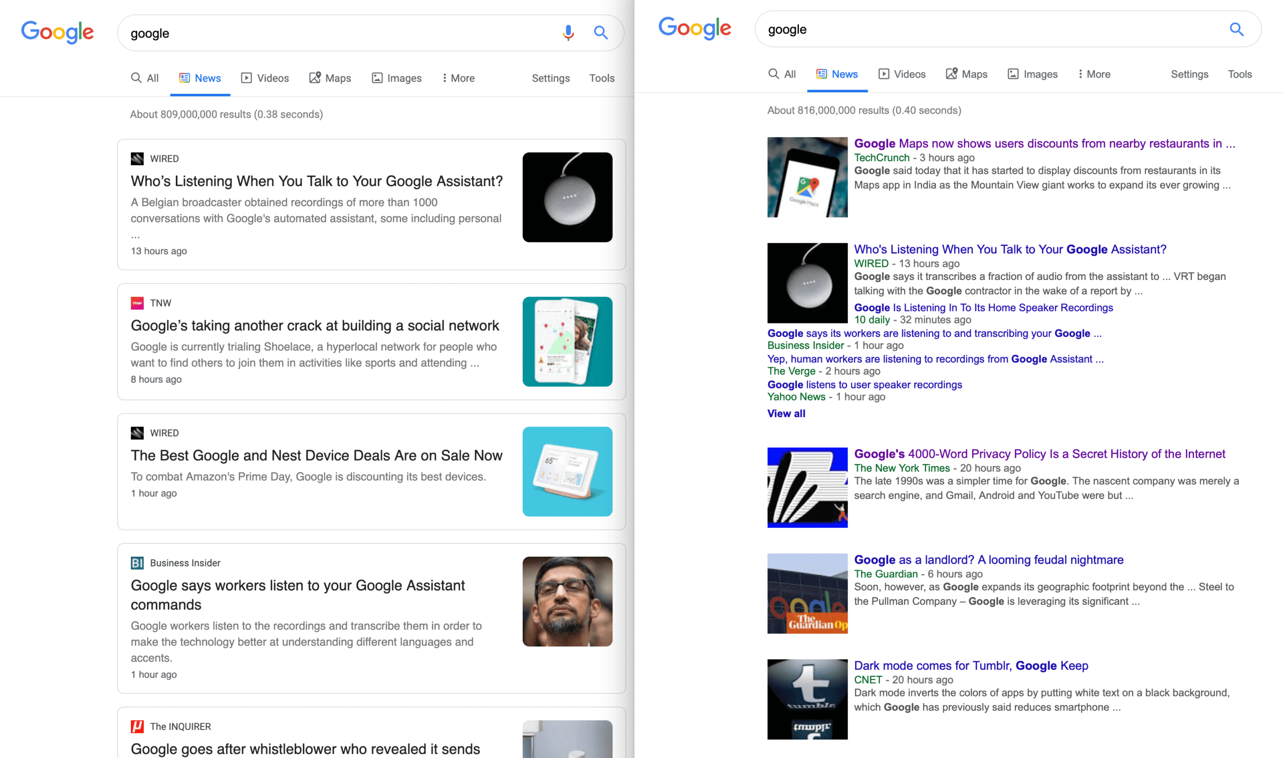 Google News Rolling Out Card Layout On Desktop Search Pertaining To Google Search Business Card Template