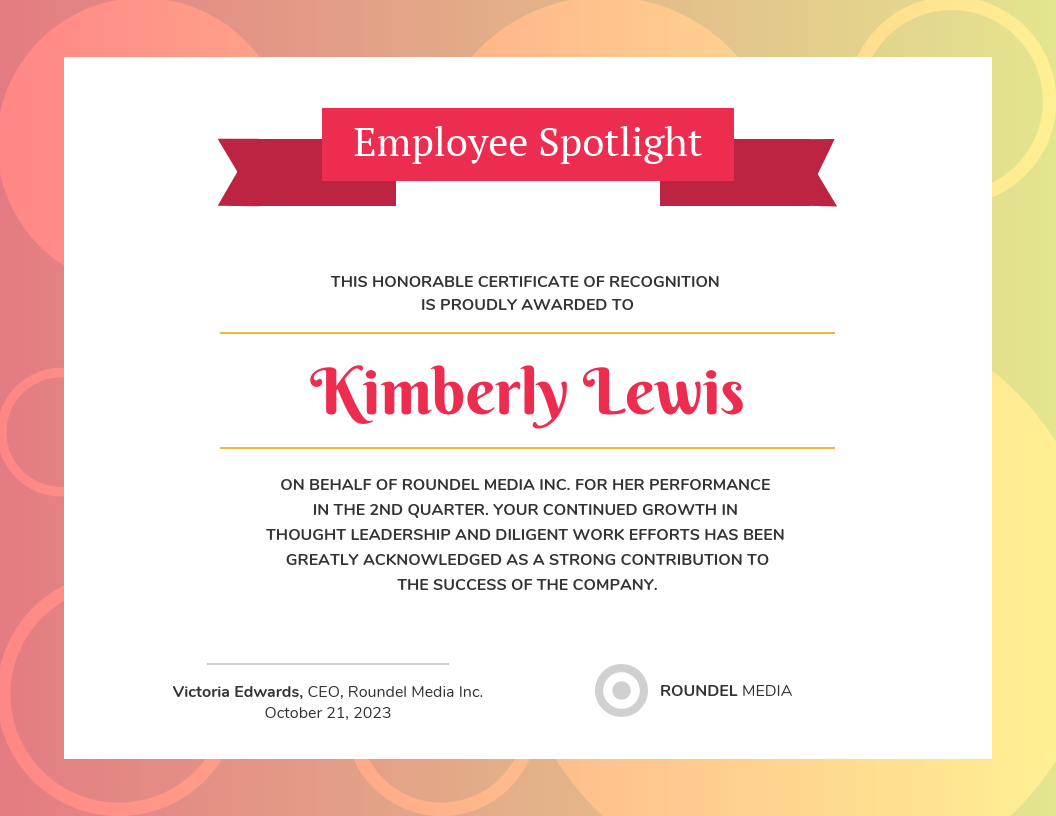 Gradient Employee Recognition Certificate Template Within Leadership Award Certificate Template