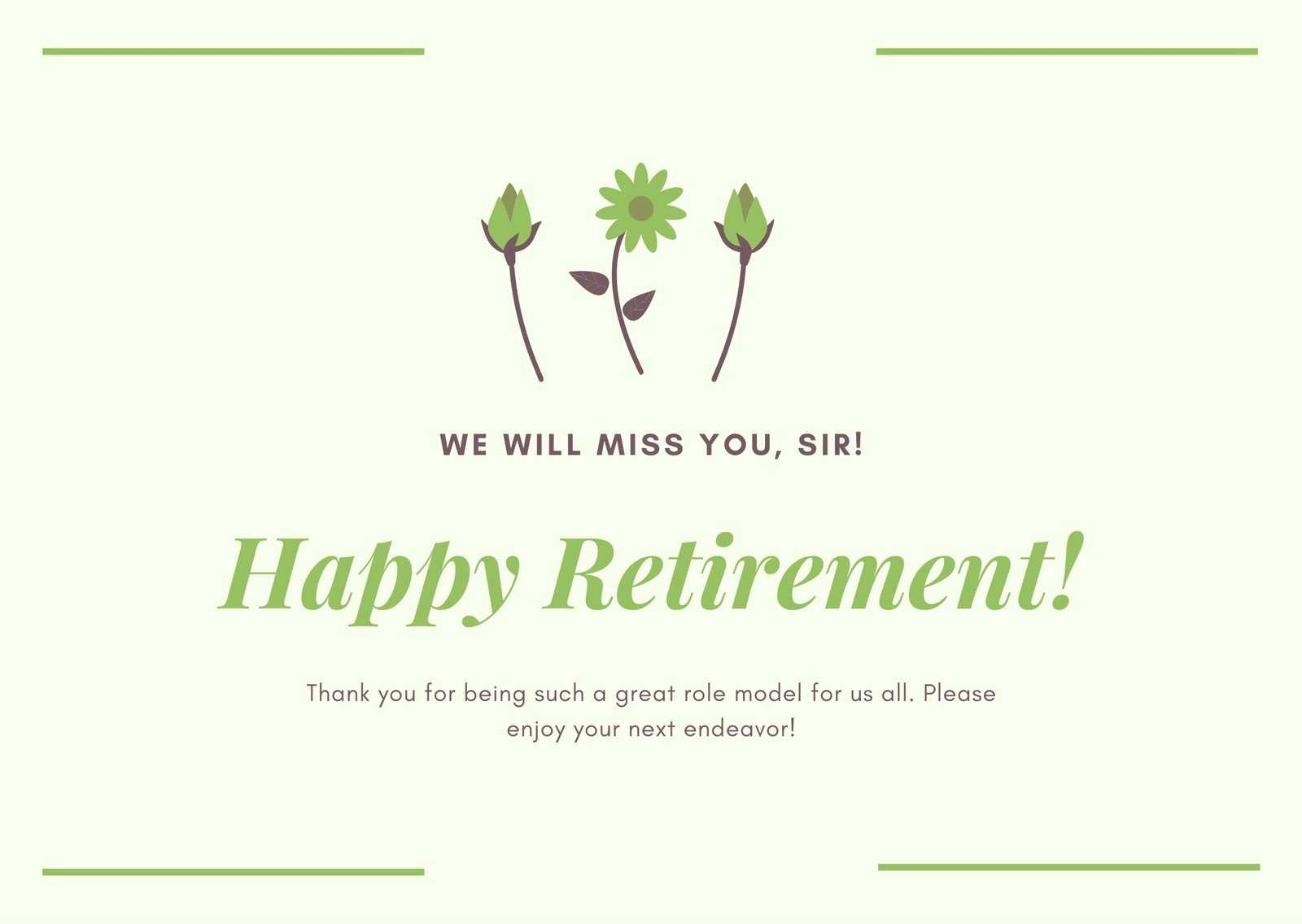 Green And Cream Cute Flower Retirement Card – Templatescanva With Retirement Card Template