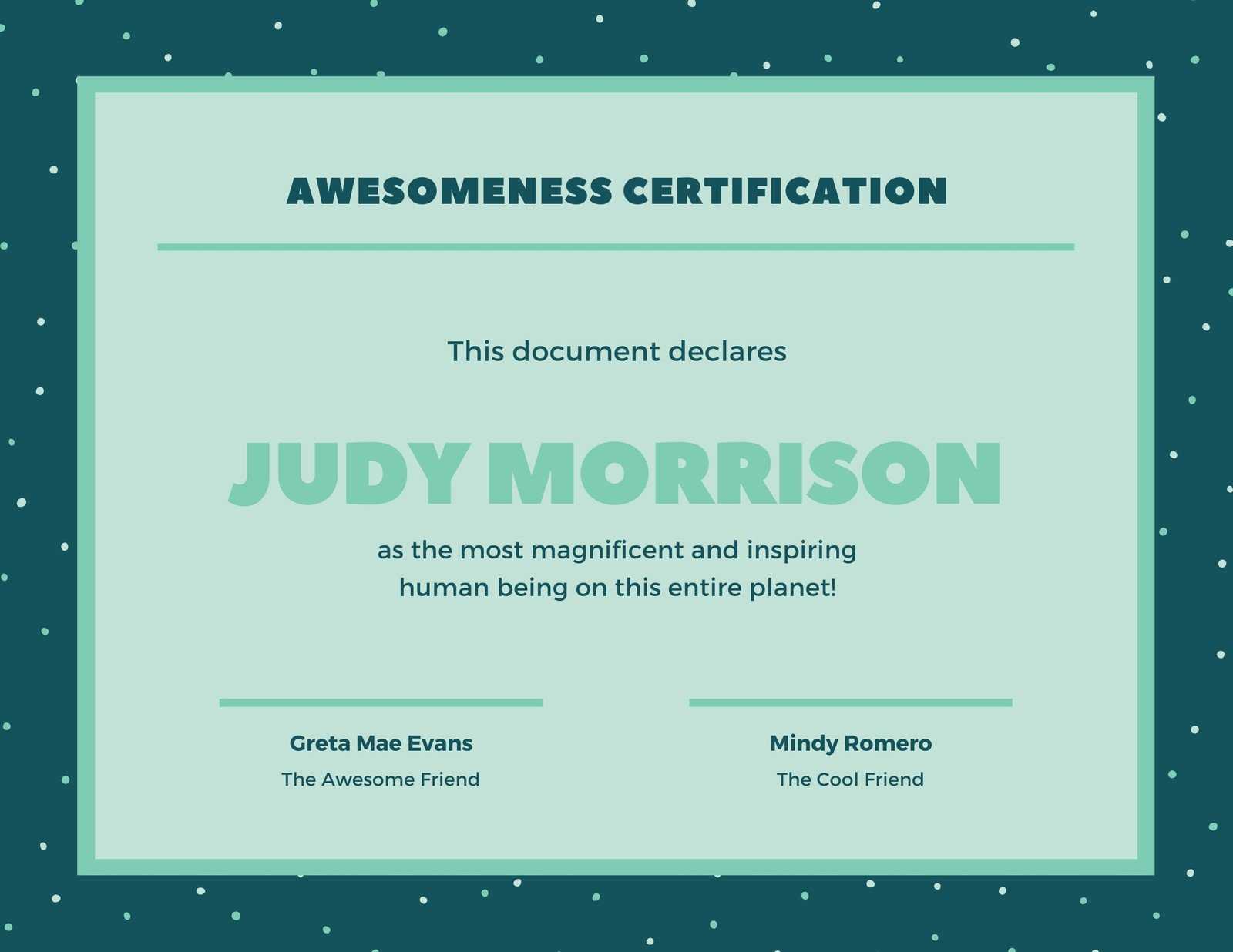 Green Dots Funny Certificate – Templatescanva Within Funny Certificate Templates