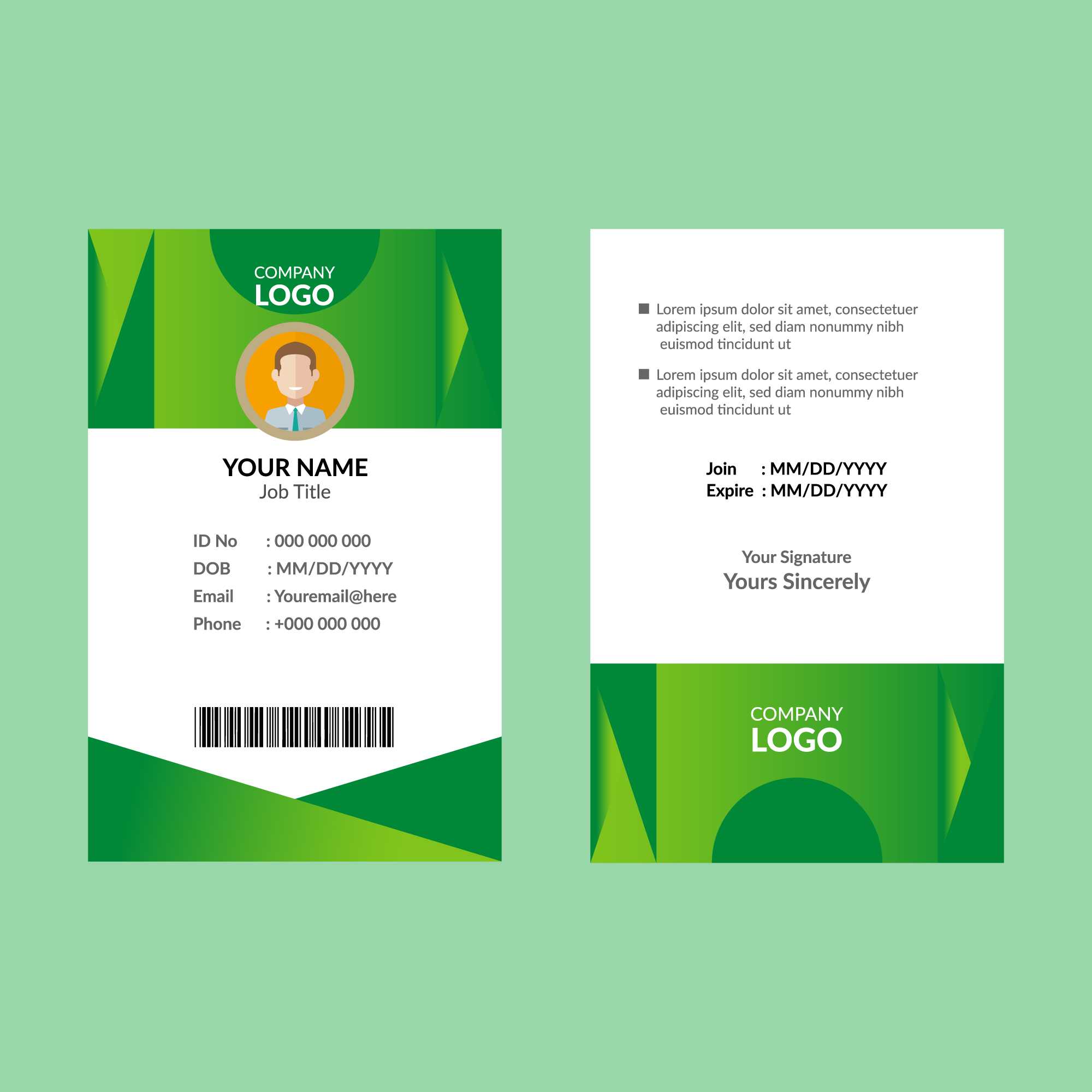 Green Id Card Template – Download Free Vectors, Clipart With Regard To Shield Id Card Template