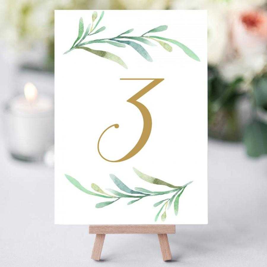 Greenery Wedding Table Numbers Template, Printable Reception Intended For Table Number Cards Template