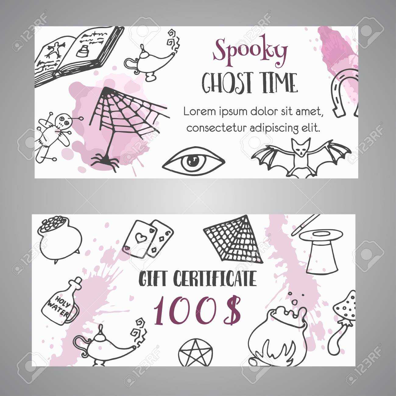 Hand Drawn Halloween Banner Free Voucher Template. Ghost Time.. Pertaining To Halloween Certificate Template