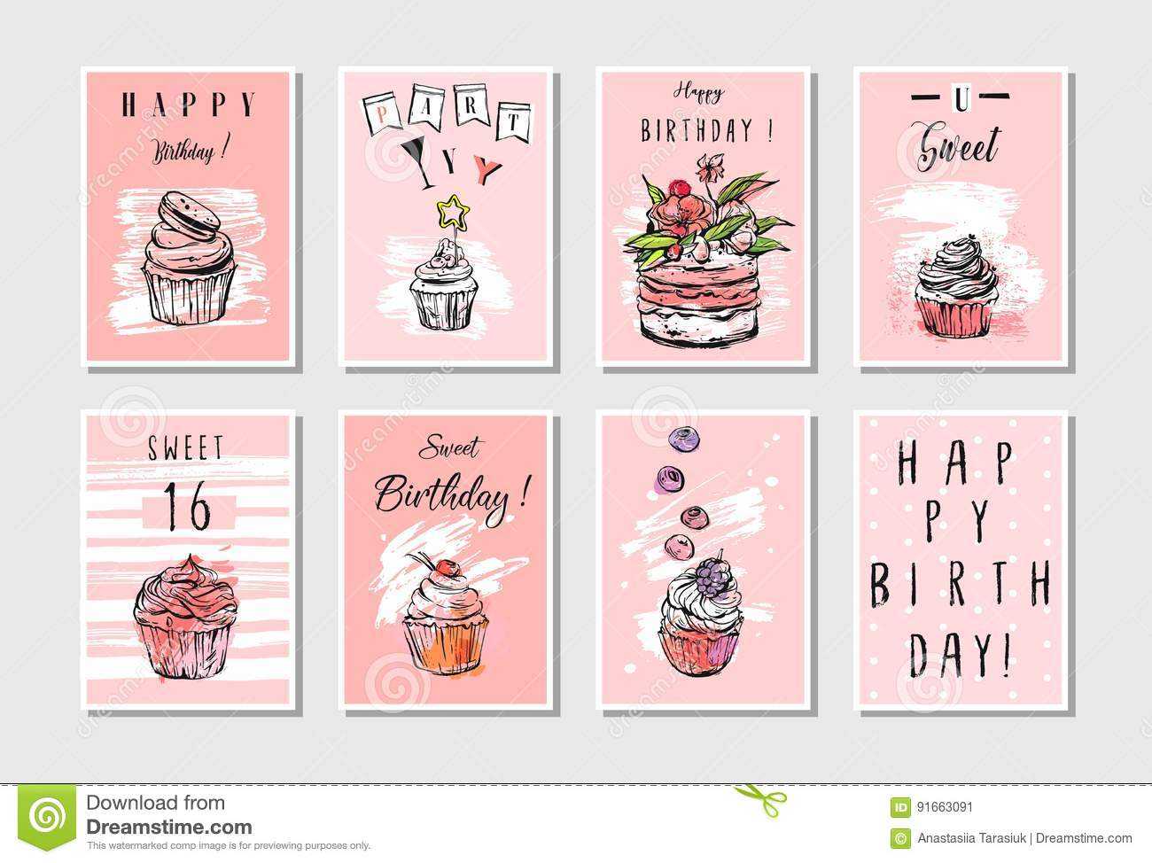 Hand Made Vector Abstract Textured Unusual Artistic Collage With Birthday Card Collage Template