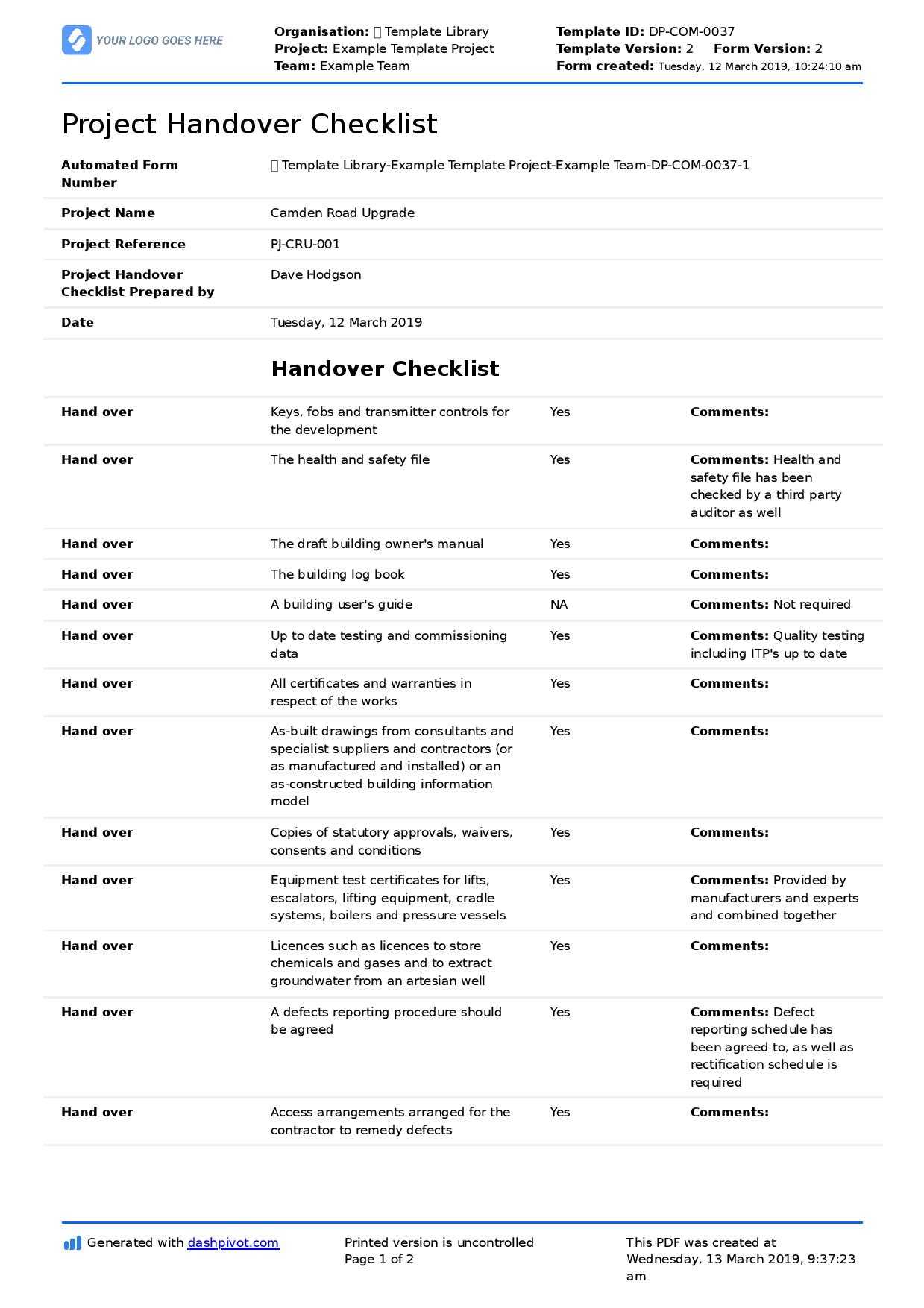 Handover Certificate Template - Calep.midnightpig.co For Handover Certificate Template