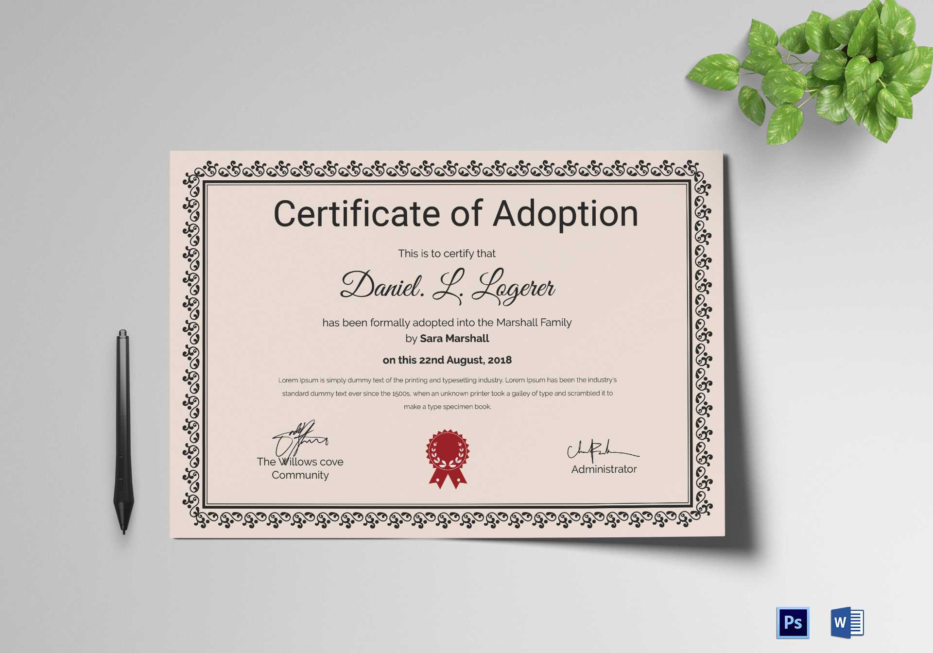 Happy Adoption Certificate Template Intended For Adoption Certificate Template