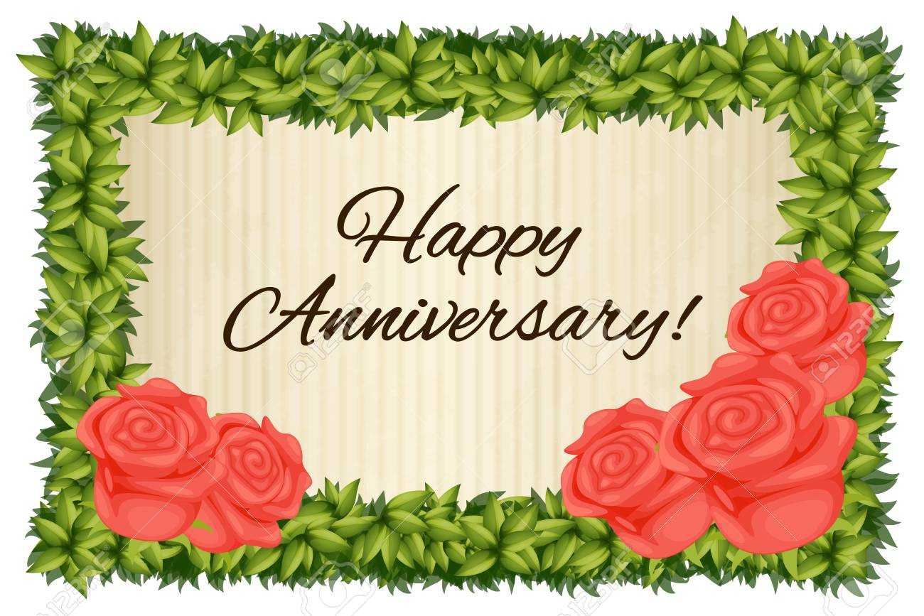 Happy Anniversary Card Template With Red Roses Illustration Intended For Template For Anniversary Card