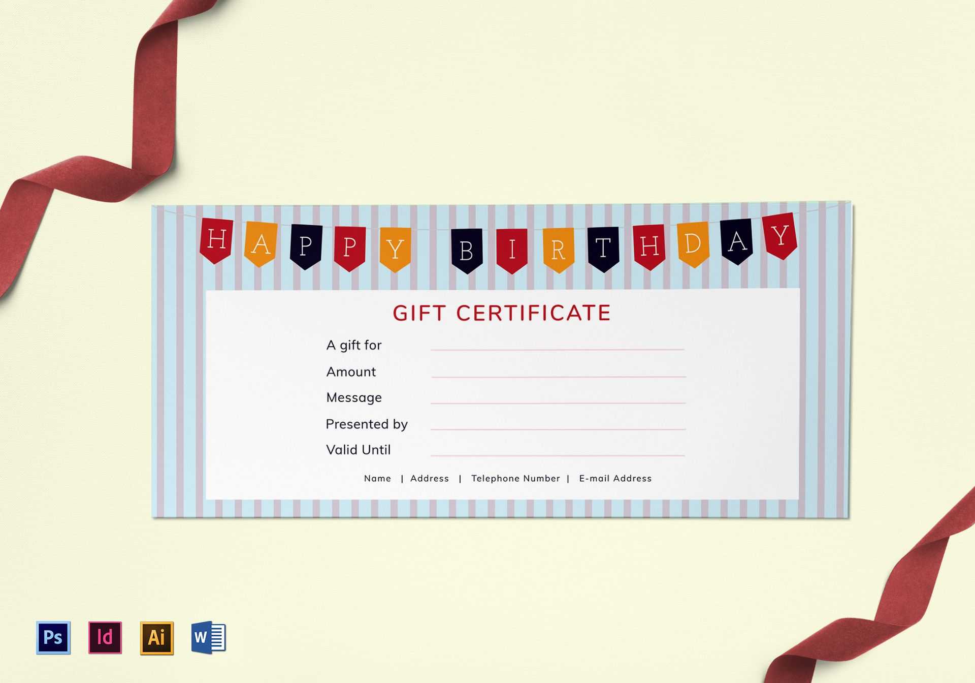 Happy Birthday Gift Certificate Template In Gift Card Template Illustrator