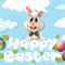 Happy Easter Card Template With Bunny And Eggs In The Sky Pertaining To Easter Chick Card Template