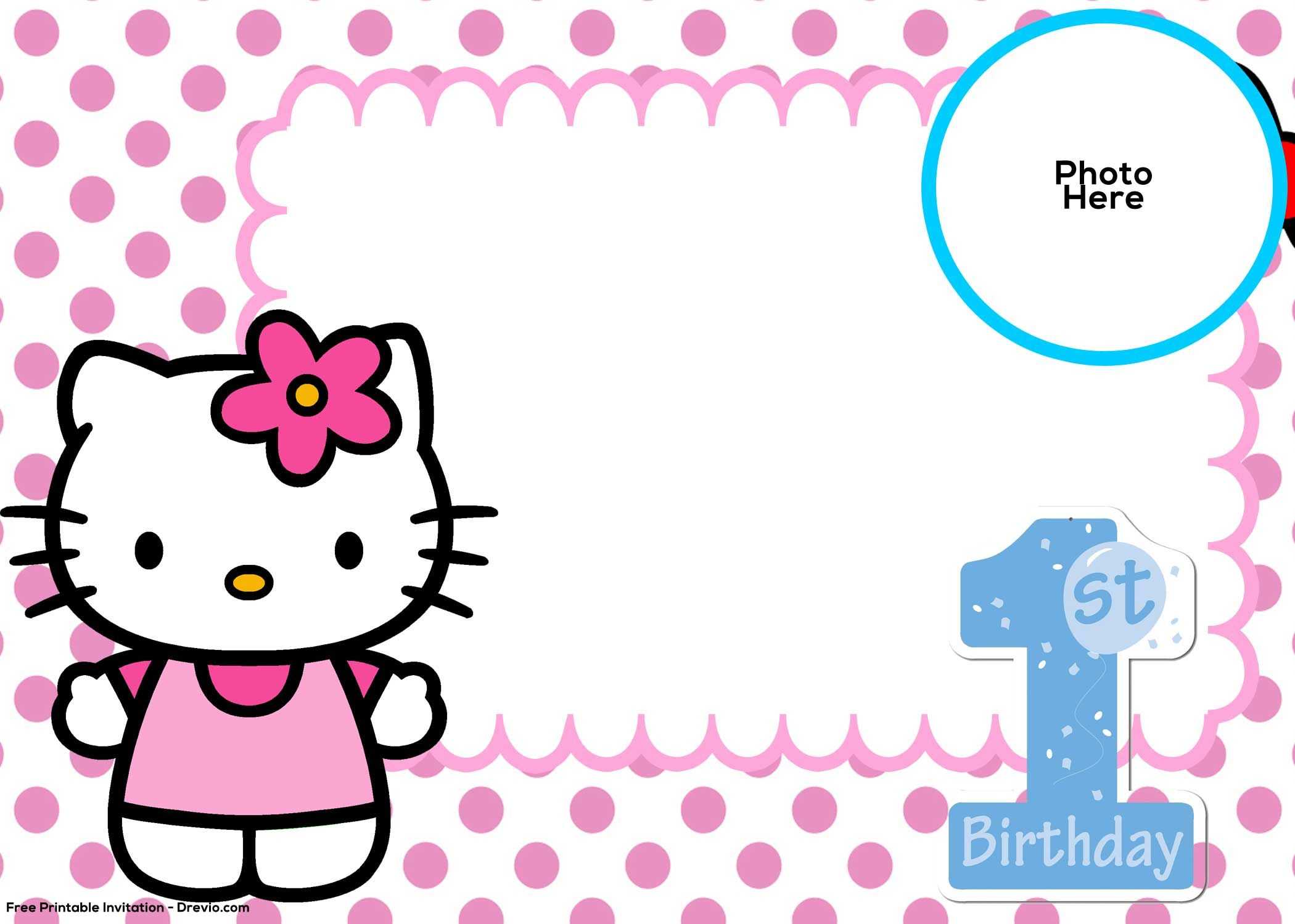 Hello Kitty 1St Birthday Clipart Regarding Hello Kitty Birthday Card Template Free