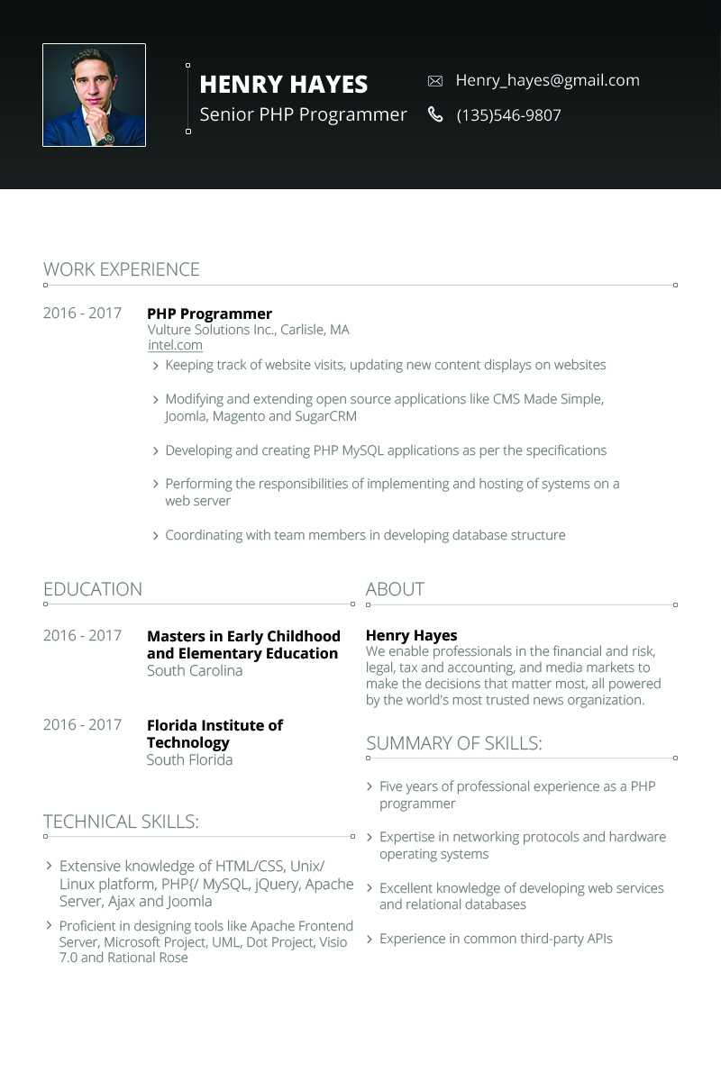 Henry Hayes - Web Developer Resume Template #64898 With Regard To Hayes Certificate Templates