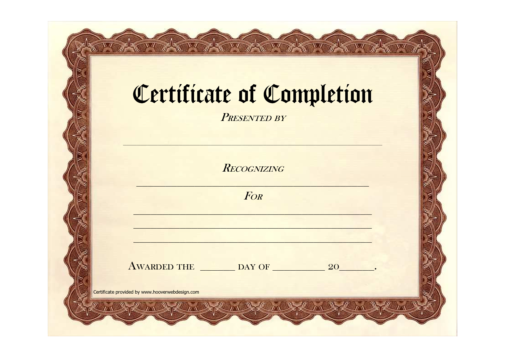 High Quality Certificate Of Completion Program Template Pertaining To Free Certificate Of Completion Template Word