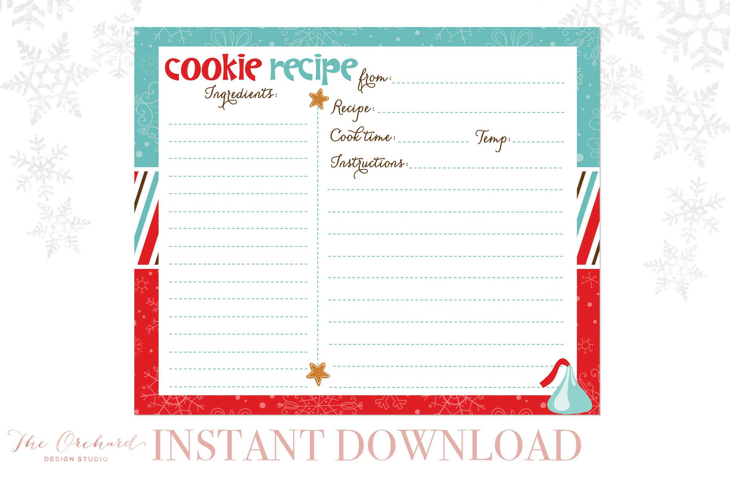 Holiday Cookie Exchange Recipe Card // Instant Download Cookie Swap //  Cookie Decorating Recipe Card // Christmas Party And Exchange Intended For Cookie Exchange Recipe Card Template