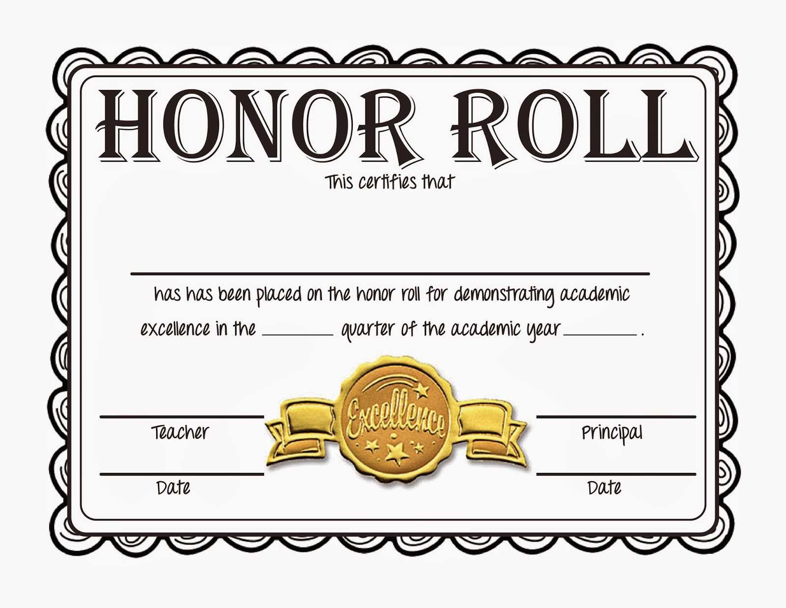 Honor Roll Certificate Clipart Throughout Honor Roll Certificate Template